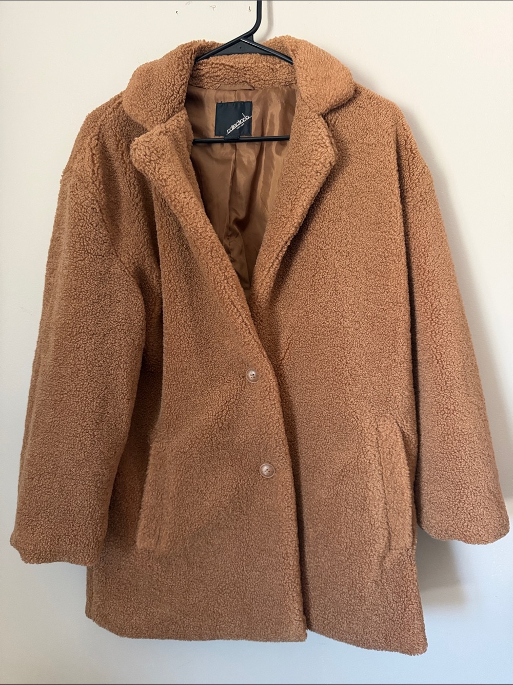 Collection B Camel Teddy Coat with Button Front